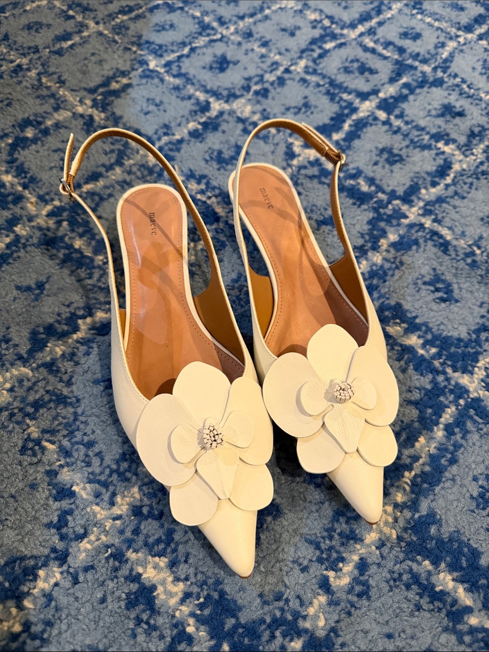 Maeve Cream Pointed Floral Slingback Heels
